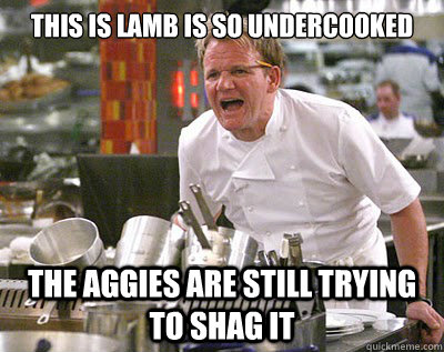 THIS IS LAMB IS SO UNDERCOOKED THE AGGIES ARE STILL TRYING TO SHAG IT  Chef Ramsay