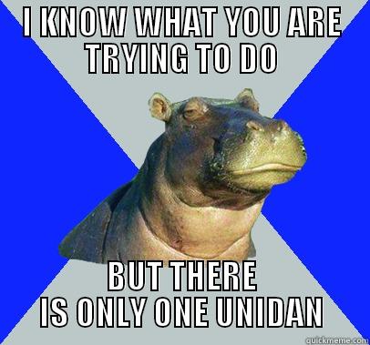 I KNOW WHAT YOU ARE TRYING TO DO BUT THERE IS ONLY ONE UNIDAN Skeptical Hippo