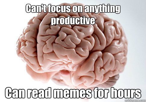Can't focus on anything productive Can read memes for hours   Scumbag Brain