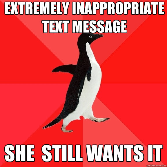 extremely inappropriate text message  she  still wants it  Socially Awesome Penguin