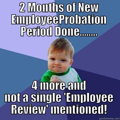 Probation period - 2 MONTHS OF NEW EMPLOYEEPROBATION PERIOD DONE........ 4 MORE AND NOT A SINGLE 'EMPLOYEE REVIEW' MENTIONED! Success Kid