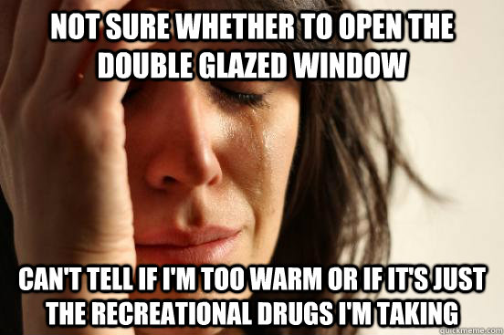 Not sure whether to open the double glazed window can't tell if I'm too warm or if it's just the recreational drugs I'm taking - Not sure whether to open the double glazed window can't tell if I'm too warm or if it's just the recreational drugs I'm taking  First World Problems