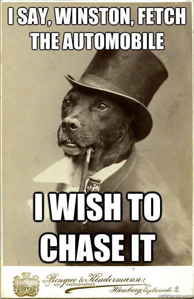 I say, Winston, fetch the automobile
 I wish to chase it - I say, Winston, fetch the automobile
 I wish to chase it  Old Money Dog