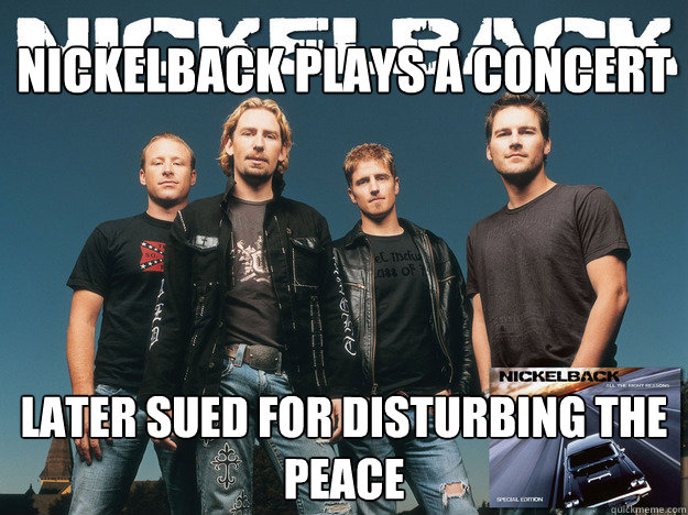 NickelBack plays a concert later sued for disturbing the peace  