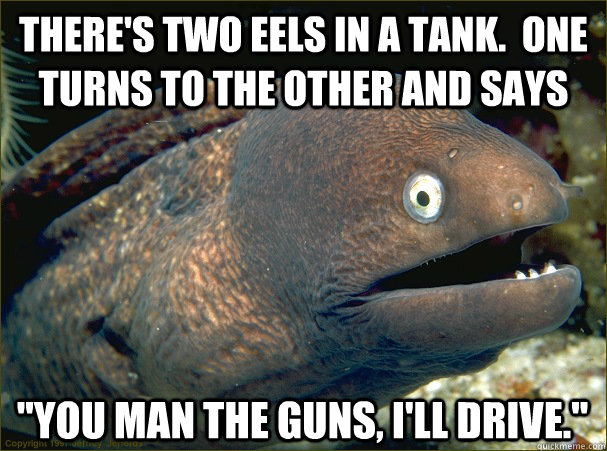 There's two eels in a tank.  one turns to the other and says 