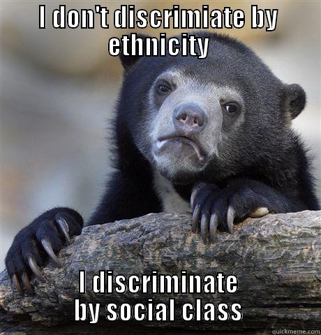 I DON'T DISCRIMIATE BY ETHNICITY I DISCRIMINATE BY SOCIAL CLASS Confession Bear