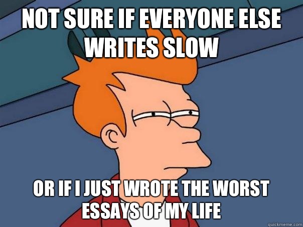 Not sure if everyone else writes slow or if I just wrote the worst essays of my life  Futurama Fry