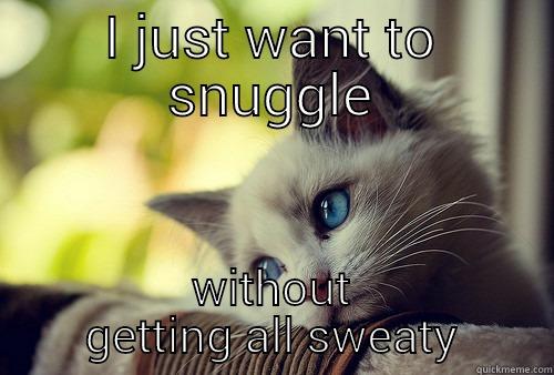 snuggle time - I JUST WANT TO SNUGGLE WITHOUT GETTING ALL SWEATY First World Problems Cat