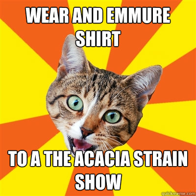 wear and emmure shirt to a the acacia strain show  Bad Advice Cat