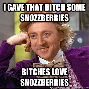 I gave That bitch some snozzberries Bitches love snozzberries   Creepy Wonka