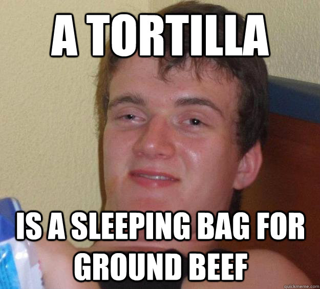 a Tortilla is a sleeping bag for ground beef  10 Guy