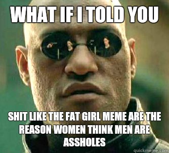 What if I told you Shit like the fat girl meme are the reason women think men are assholes  What if I told you