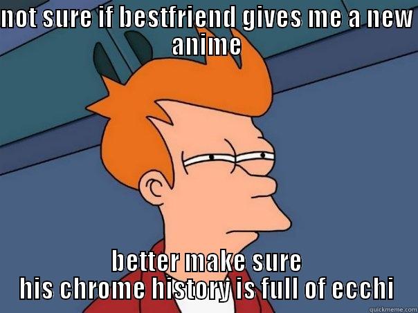 not sure... - NOT SURE IF BESTFRIEND GIVES ME A NEW ANIME BETTER MAKE SURE HIS CHROME HISTORY IS FULL OF ECCHI Futurama Fry