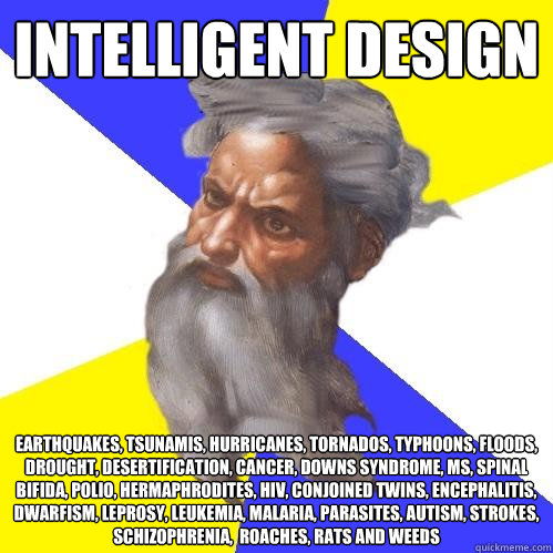 intelligent design earthquakes, tsunamis, hurricanes, tornados, typhoons, floods, drought, desertification, cancer, downs syndrome, MS, spinal bifida, polio, hermaphrodites, HIV, conjoined twins, encephalitis, dwarfism, leprosy, leukemia, malaria, parasit - intelligent design earthquakes, tsunamis, hurricanes, tornados, typhoons, floods, drought, desertification, cancer, downs syndrome, MS, spinal bifida, polio, hermaphrodites, HIV, conjoined twins, encephalitis, dwarfism, leprosy, leukemia, malaria, parasit  Advice God