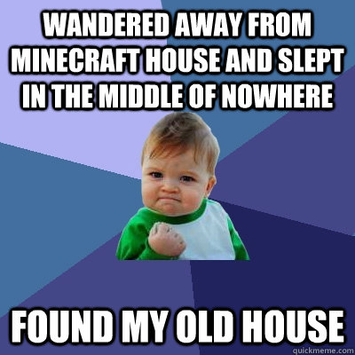 wandered away from minecraft house and slept in the middle of nowhere found my old house  Success Kid