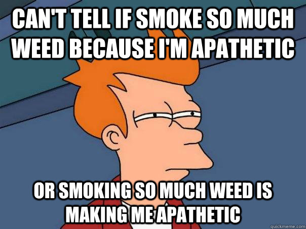 Can't tell if smoke so much weed because i'm apathetic or smoking so much weed is making me apathetic  Futurama Fry