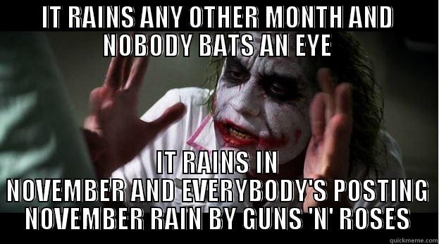 NOVEMBER RAIN - IT RAINS ANY OTHER MONTH AND NOBODY BATS AN EYE IT RAINS IN NOVEMBER AND EVERYBODY'S POSTING NOVEMBER RAIN BY GUNS 'N' ROSES Joker Mind Loss