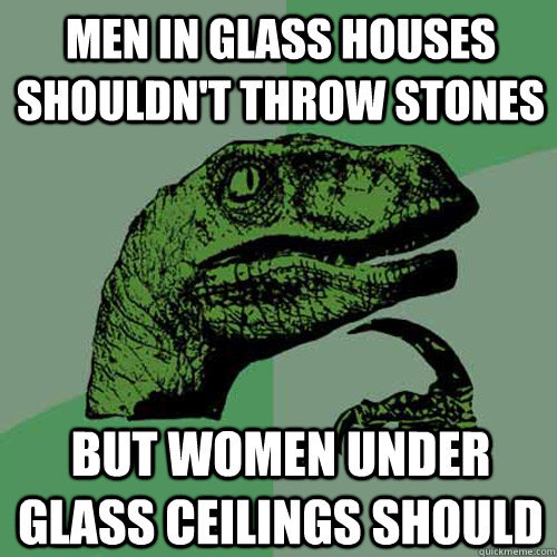 Men in glass houses shouldn't throw stones but women under glass ceilings should  Philosoraptor