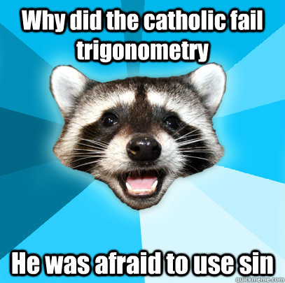 Why did the catholic fail trigonometry He was afraid to use sin  Lame Pun Coon