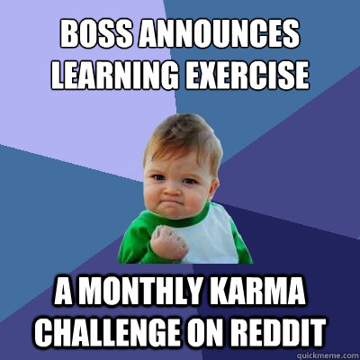 boss announces learning exercise  a monthly karma challenge on reddit  Success Kid