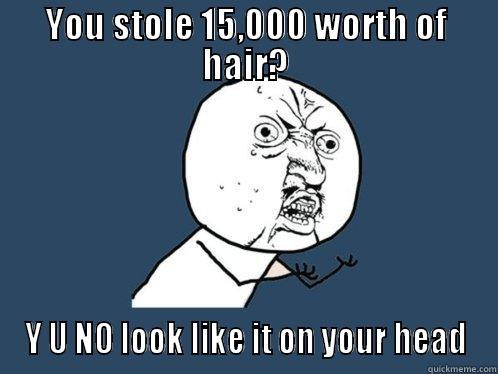 Damn it! - YOU STOLE 15,000 WORTH OF HAIR? Y U NO LOOK LIKE IT ON YOUR HEAD Y U No