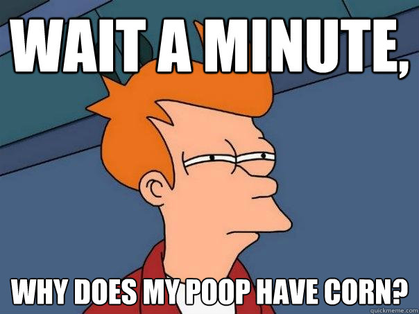 Wait a minute, why does my poop have corn?  Futurama Fry