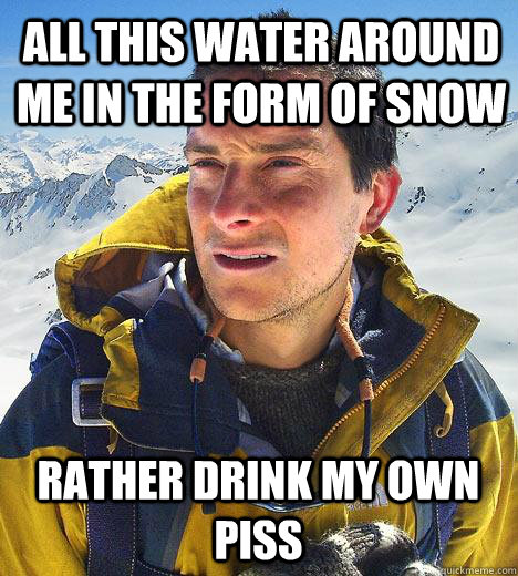 all this water around me in the form of snow rather drink my own piss  Bear Grylls