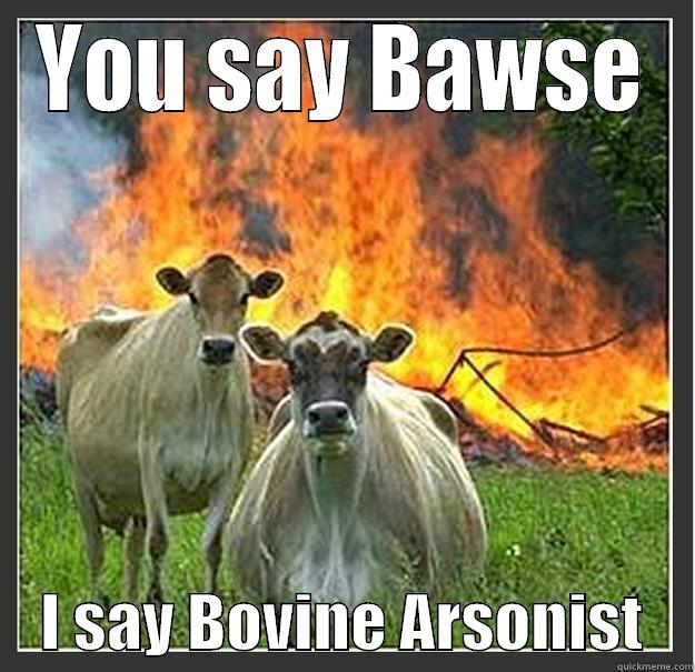 YOU SAY BAWSE     I SAY BOVINE ARSONIST    Evil cows