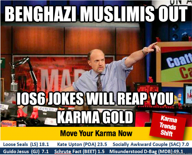 Benghazi Muslimis out ios6 jokes will reap you karma gold  Jim Kramer with updated ticker