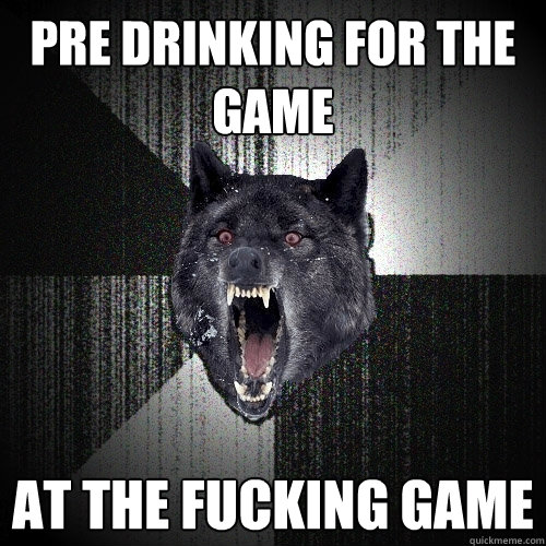 Pre drinking for the game at the fucking game  Insanity Wolf