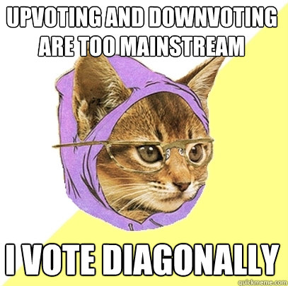 Upvoting and Downvoting are too mainstream I vote Diagonally  Hipster Kitty