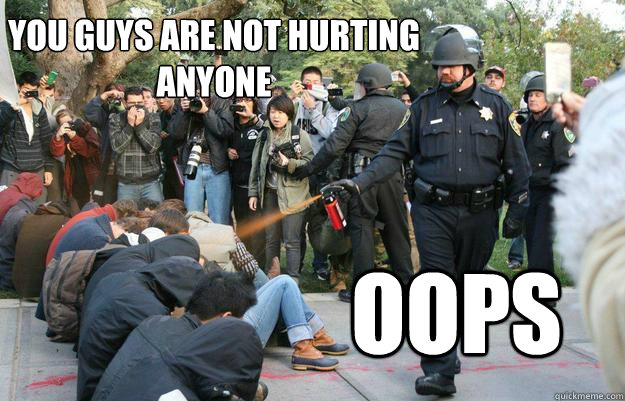 you guys are not hurting anyone oops   Pimp Pepper Spray Cop