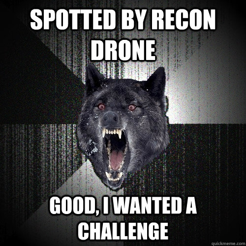 SPOTTED BY RECON DRONE GOOD, I WANTED A CHALLENGE  Insanity Wolf