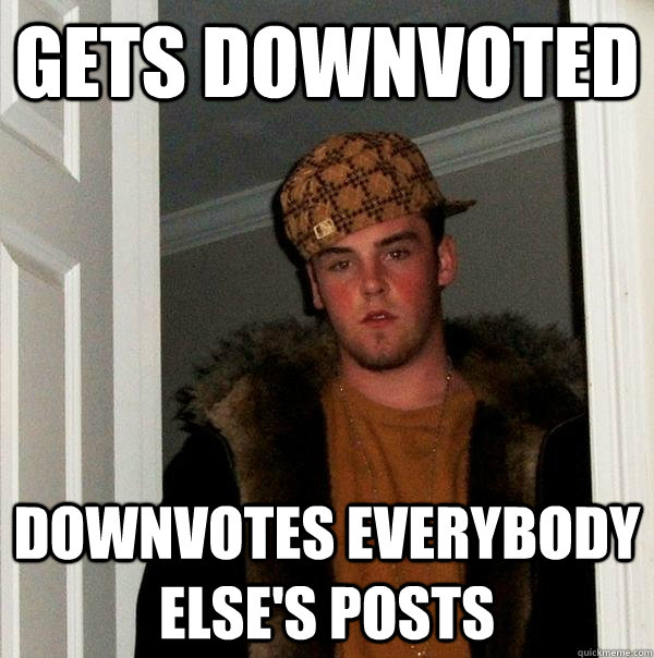 Gets downvoted Downvotes everybody else's posts - Gets downvoted Downvotes everybody else's posts  Scumbag Steve