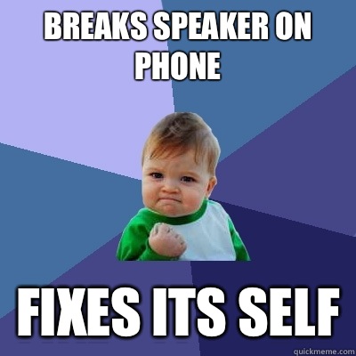 Breaks speaker on phone  Fixes its self  Success Kid