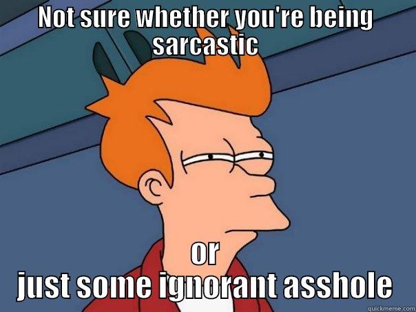 NOT SURE WHETHER YOU'RE BEING SARCASTIC OR JUST SOME IGNORANT ASSHOLE Futurama Fry