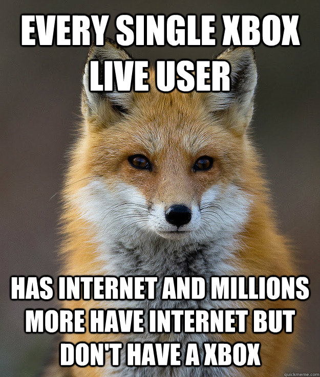 every single xbox live user has internet and millions more have internet but don't have a xbox  Fun Fact Fox