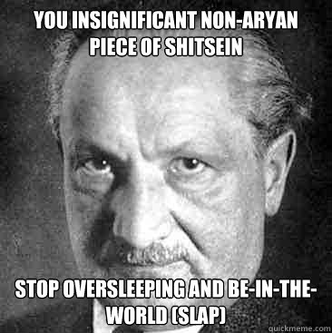 you insignificant non-aryan piece of shitsein stop oversleeping and be-in-the-world (slap)  