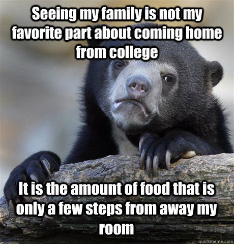 Seeing my family is not my favorite part about coming home from college It is the amount of food that is only a few steps from away my room  Confession Bear