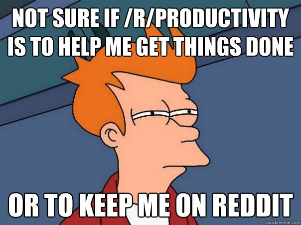 Not sure if /r/productivity is to help me get things done Or to keep me on reddit  Futurama Fry