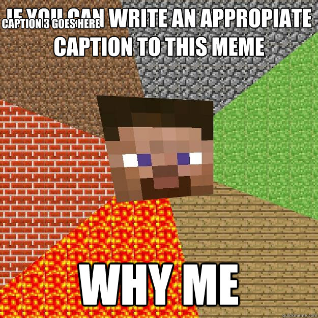 if you can write an appropiate caption to this meme why me Caption 3 goes here  Minecraft