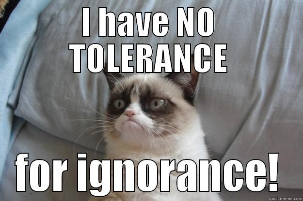 Grumpy Cat Ignorance - I HAVE NO TOLERANCE FOR IGNORANCE! Grumpy Cat