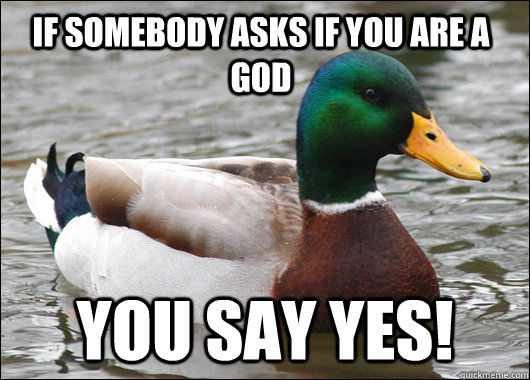 If somebody asks if you are a god you say yes! - If somebody asks if you are a god you say yes!  Actual Advice Mallard