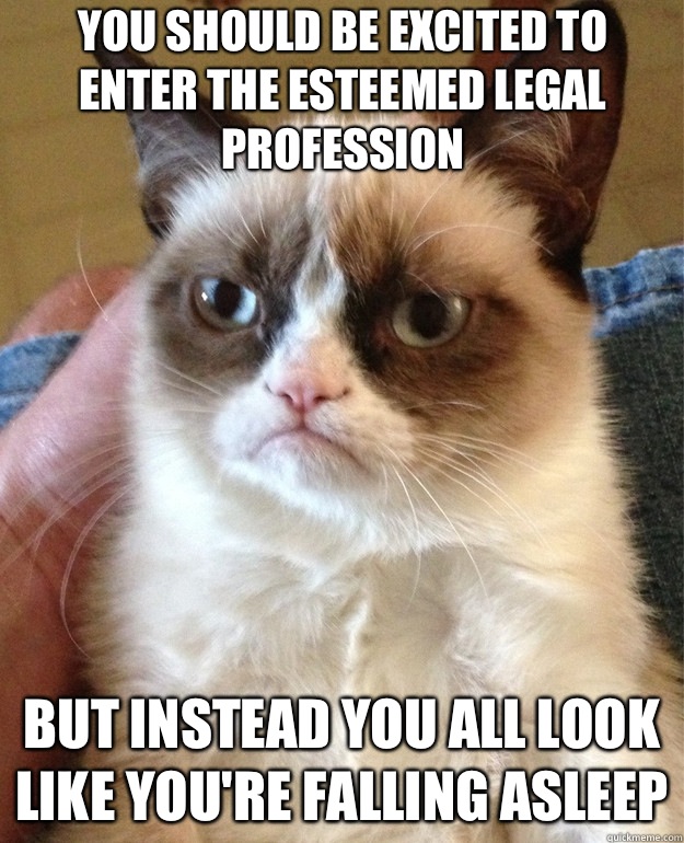 You should be excited to enter the esteemed legal profession But instead you all look like you're falling asleep  Grumpy Cat