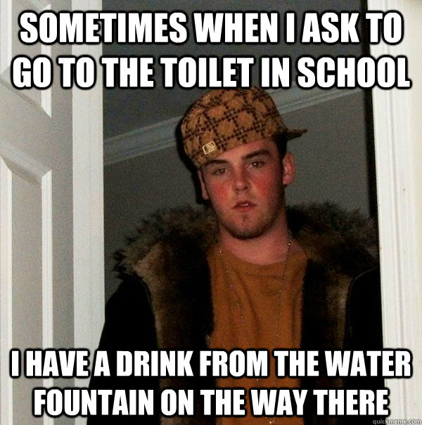 sometimes when i ask to go to the toilet in school  i have a drink from the water fountain on the way there  Scumbag Steve