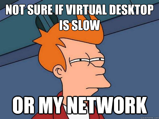 Not sure if virtual desktop 
Is slow Or my network - Not sure if virtual desktop 
Is slow Or my network  Futurama Fry