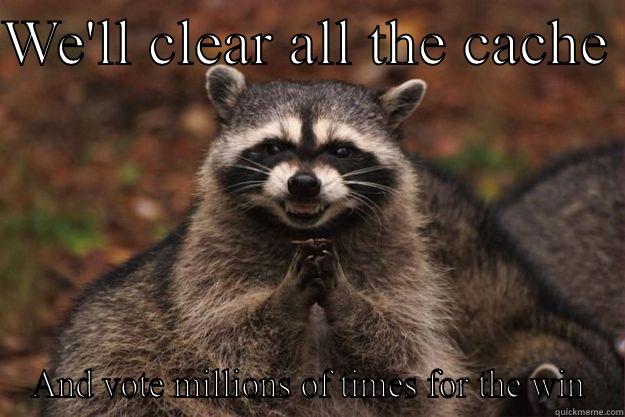 WE'LL CLEAR ALL THE CACHE  AND VOTE MILLIONS OF TIMES FOR THE WIN Evil Plotting Raccoon