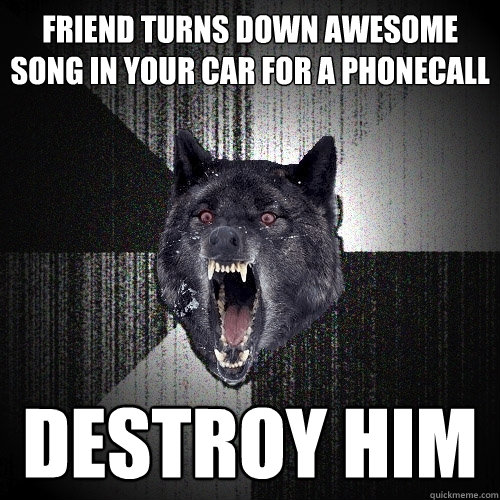 friend turns down awesome song in your car for a phonecall destroy him  Insanity Wolf