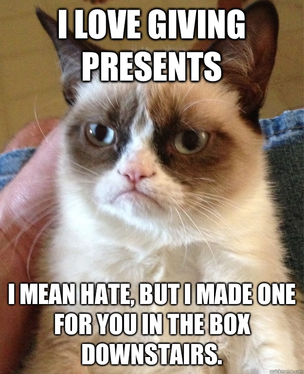 I love giving presents I mean hate, but I made one for you in the box downstairs.  Grumpy Cat