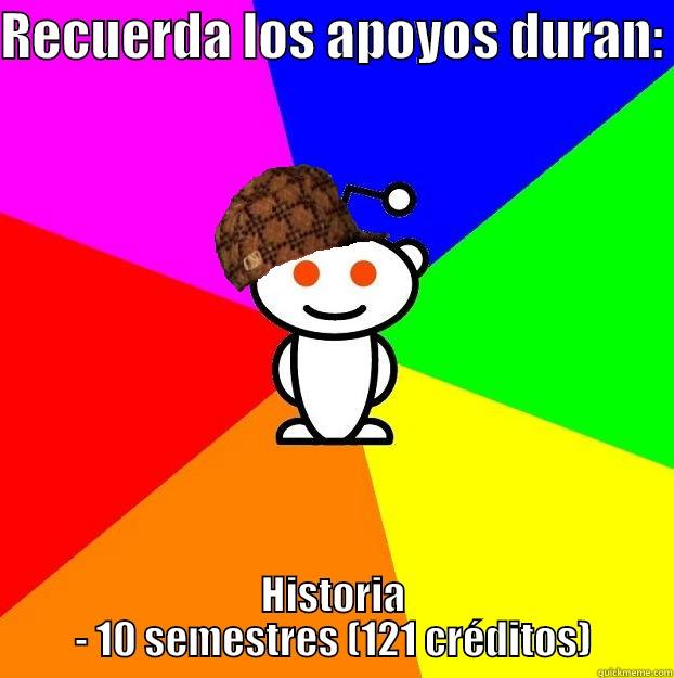 RECUERDA LOS APOYOS DURAN:  HISTORIA - 10 SEMESTRES (121 CRÉDITOS) Scumbag Redditor